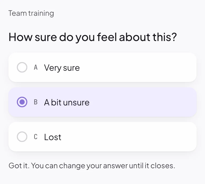 The same poll on a phone, answered with one tap