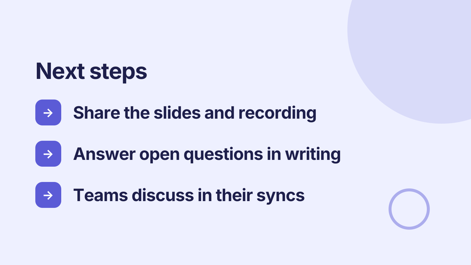 All-hands: Next steps