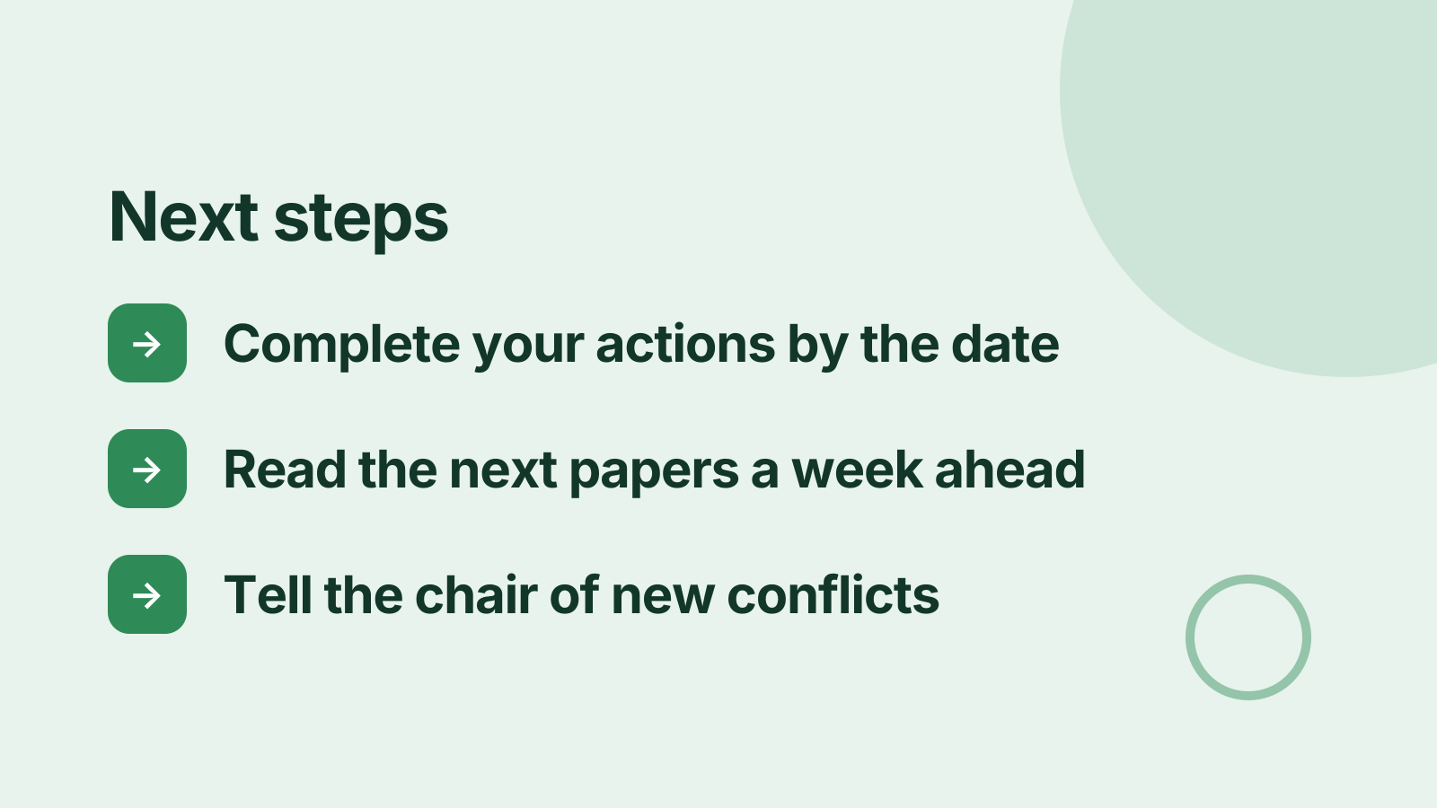 Board meeting: Next steps