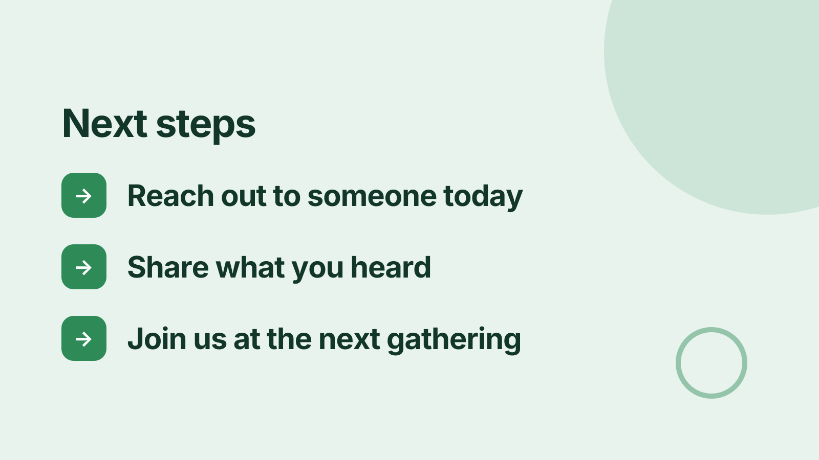 Community gathering: Next steps