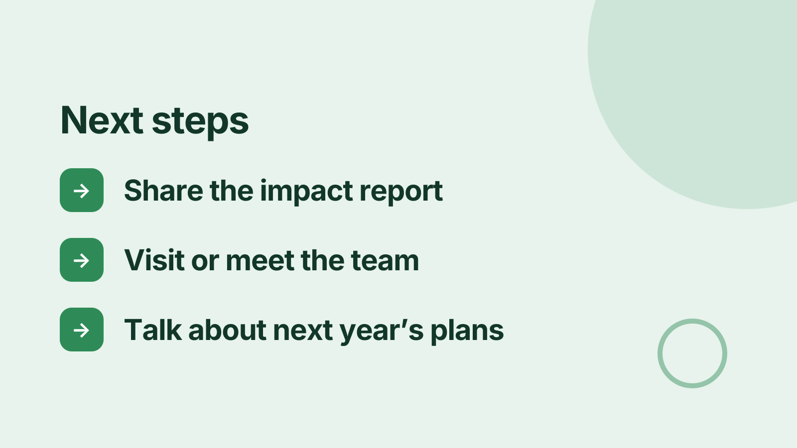 Donor briefing: Next steps