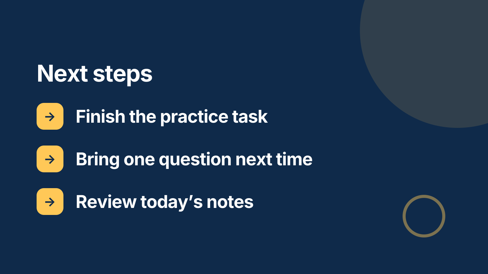 Live class: Next steps