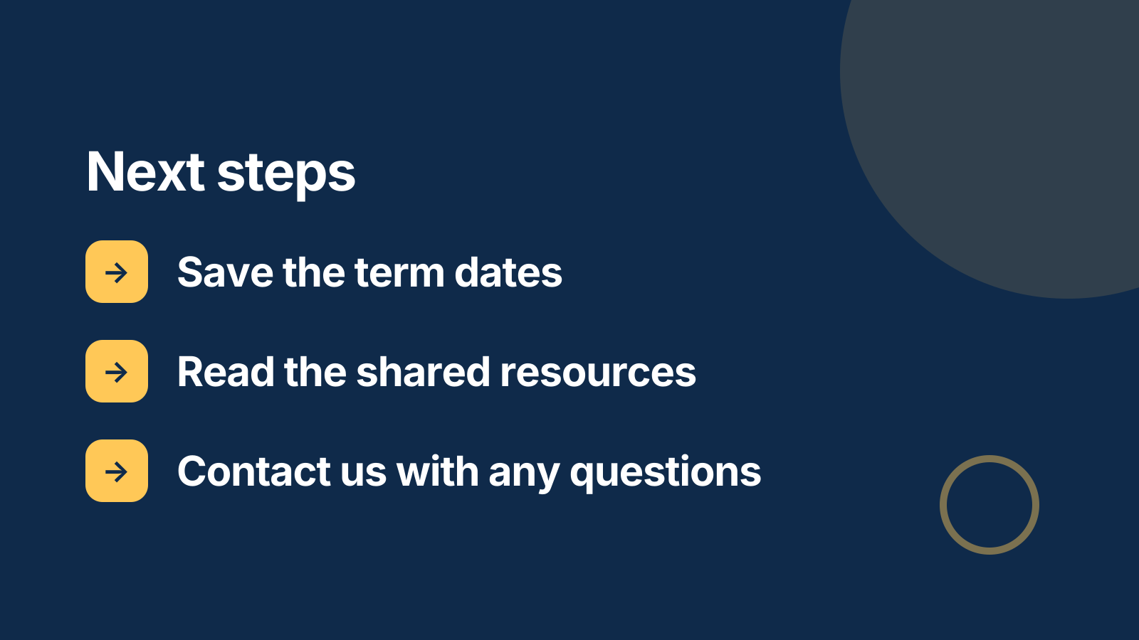 Parent info session: Next steps