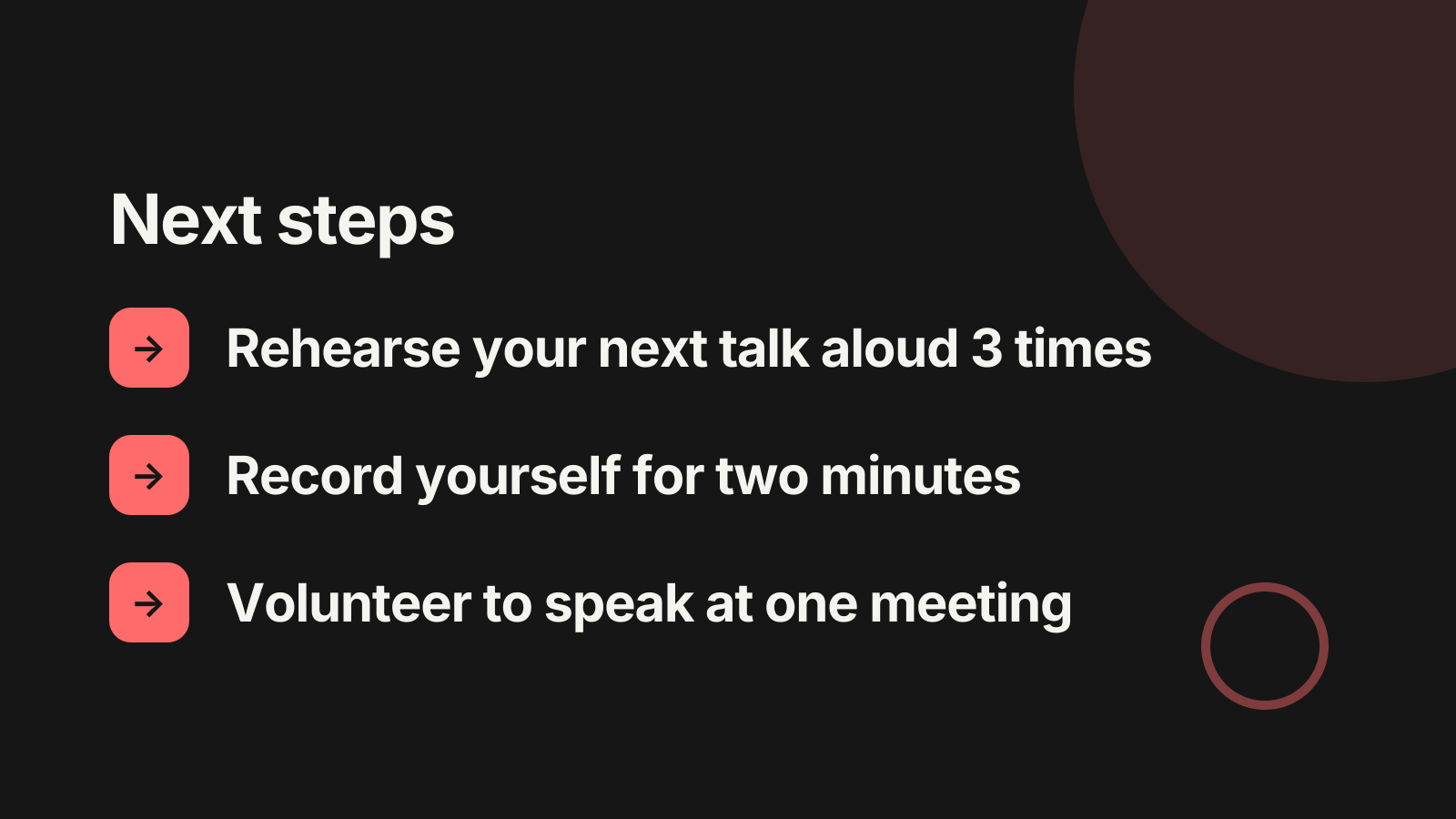 Public speaking training: Next steps