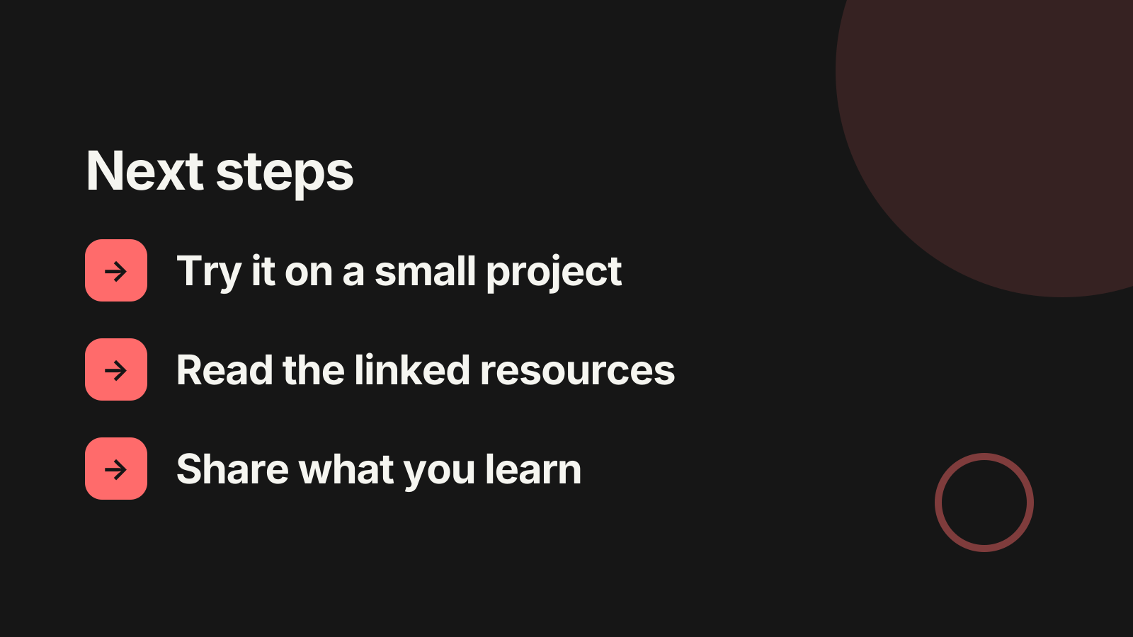 Technical talk: Next steps
