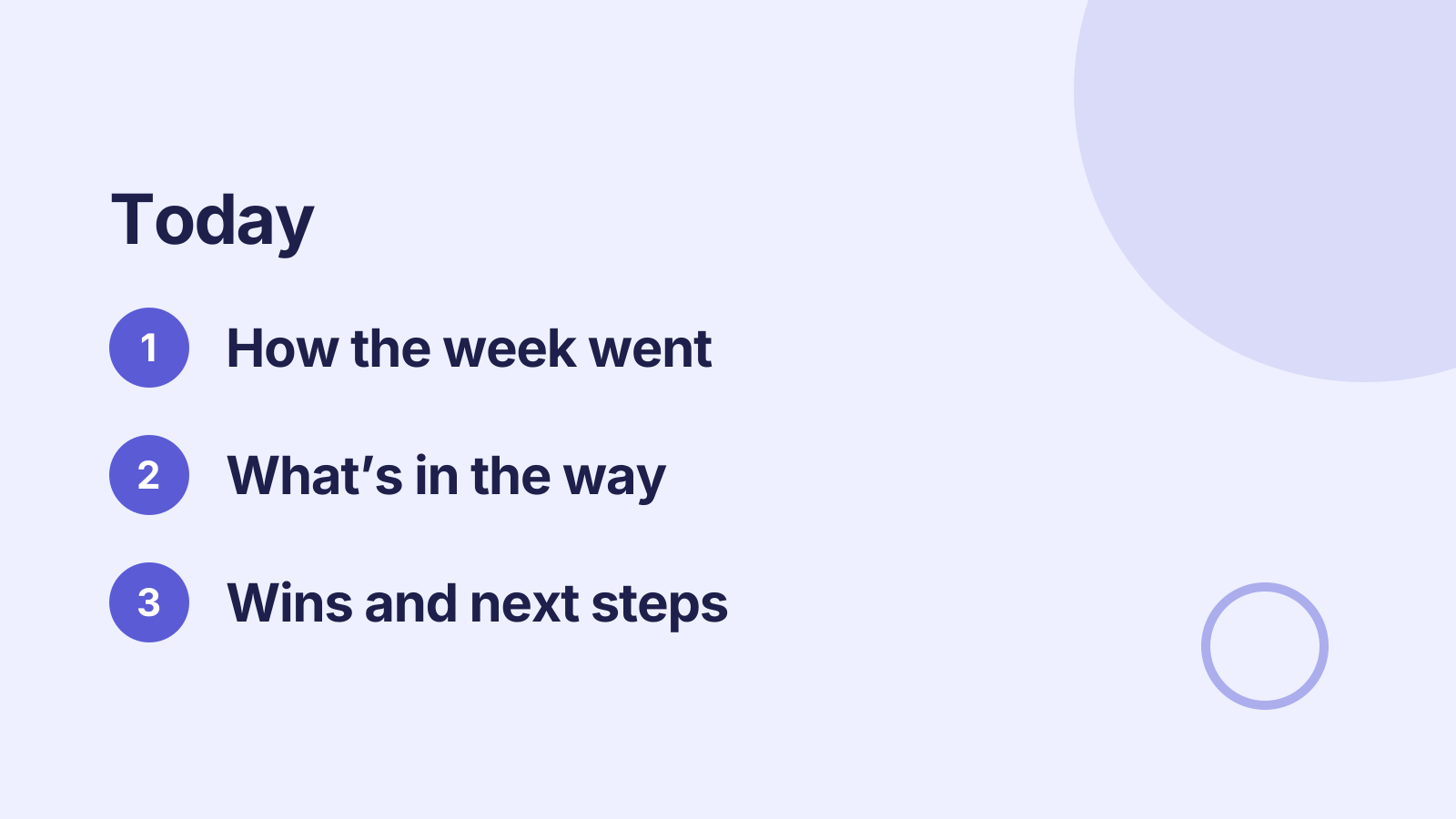 Weekly team sync: Agenda